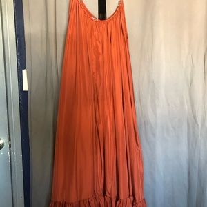 Rust Orange Spaghetti Strap Flowy Maxi Dress
